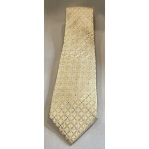 Fabio Fazio‎ Mens Necktie Golden Yellow Silk Geometric Floral Medallion Pattern